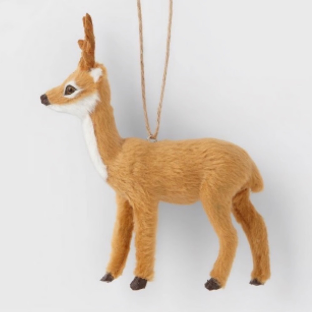 Faux Fur Deer with Antlers Ornament, Light Brown, NWT - Picture 2 of 2